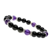 Gemstone Bracelets, Black Agate, with rhinestone zinc alloy spacer & Amethyst, Round, for woman, mixed colors, 8mm .1 Inch 