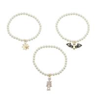Plastic Pearl Bracelet Set, with Zinc Alloy, plated, Halloween Design & three pieces & for woman & enamel, white, 50mm 