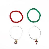 Seedbead Bracelet Set, with Zinc Alloy, gold color plated, 4 pieces & Christmas Design & for woman & enamel, mixed colors .91 Inch 