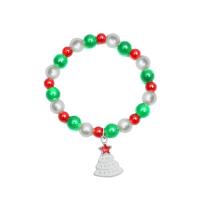 Zinc Alloy Christmas Bracelet, Glass Beads, with Chalcedony & Zinc Alloy, plated, Christmas Design & for woman & enamel .3 Inch 
