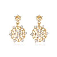 Zinc Alloy Rhinestone Drop Earring, Snowflake, gold color plated, Christmas Design & for woman & with rhinestone, golden 