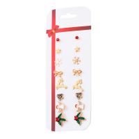 Zinc Alloy Stud Earring Set, gold color plated, 8 pieces & Christmas Design & for woman & enamel, mixed colors 