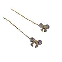 Brass Thread Through Earrings, Bowknot, gold color plated, fashion jewelry & micro pave cubic zirconia & for woman, golden 
