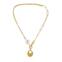 Titan Schmuck Halskette, Titanstahl, mit Kunststoff Perlen, Schale, Vakuum-Ionen-Beschichtung, Modeschmuck & für Frau, goldfarben, 20x25mm, Länge:42 cm, verkauft von PC