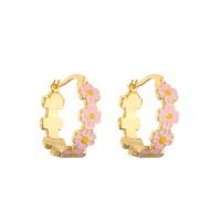 Brass Huggie Hoop Earring, Daisy, gold color plated & for woman & enamel, gold 