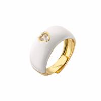 Circón cúbico anillo de dedo de latón, metal, chapado en color dorado, Ajustable & micro arcilla de zirconia cúbica & para mujer & esmalte, más colores para la opción, Vendido por UD