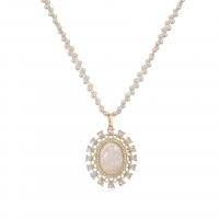 Cubic Zircon Micro Pave Brass Necklace, with Shell, plated & micro pave cubic zirconia & for woman 
