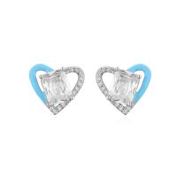 Cubic Zirconia Micro Pave Brass Earring, Heart, plated, micro pave cubic zirconia & for woman & enamel 