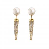 Cubic Zirconia Micro Pave Brass Earring, plated & micro pave cubic zirconia & for woman & with plastic pearl 