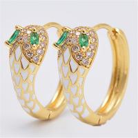 Brass Huggie Hoop Earring, gold color plated, micro pave cubic zirconia & for woman & enamel 16mm 
