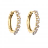 Cubic Zirconia Micro Pave Brass Earring, plated & micro pave cubic zirconia & for woman & with plastic pearl 