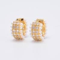 Cubic Zirconia Micro Pave Brass Bracelet, plated & micro pave cubic zirconia & for woman & with plastic pearl 