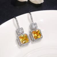 Cubic Zircon (CZ) Drop Earring, Brass, Geometrical Pattern, platinum plated, micro pave cubic zirconia & for woman 