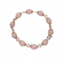 Bracelets quartz, quartz rose, avec quartz clair, Rond, Style coréen & pour femme, 8mm, 6mm Environ 6.5 pouce, Vendu par PC
