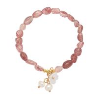 Gemstone Chip Bracelets, with Plastic Pearl, Flower & for woman Approx 6.5 Inch 