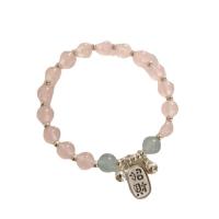 Zinc Alloy Crystal Bracelets, Rose Quartz, with Blue Chalcedony & Purple Chalcedony & Zinc Alloy, Bell, plated, Korean style & for woman 8mm Approx 6.5 Inch 