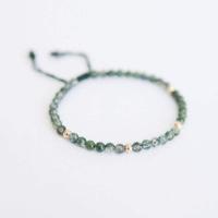 Moss Agate Bracelet, with Polyester Cord, Round, Unisex & adjustable, 6mm Approx 6.5-9.5 Inch 