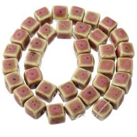 Gesprenkelte Porzellan Perlen, Quadrat, DIY, zwei verschiedenfarbige, 11x10x11mm, Länge:ca. 15 ZollInch, 36PCs/Strang, verkauft von Strang