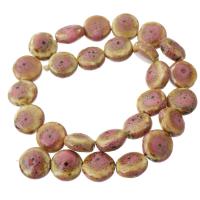 Gesprenkelte Porzellan Perlen, flache Runde, DIY, Rosa, 14x15x8mm, Länge:ca. 15 ZollInch, 27PCs/Strang, verkauft von Strang