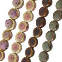 Gesprenkelte Porzellan Perlen, flache Runde, DIY, keine, 12x12x6mm, Länge:ca. 15 ZollInch, 33PCs/Strang, verkauft von Strang
