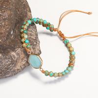 Gemstone Woven Ball Bracelets, Wax Cord, with ​Amazonite​ & Impression Jasper & Brass, fashion jewelry & for woman, multi-colored cm 