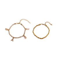 alliage de zinc Set de bracelet, avec 5cm chaînes de rallonge, Placage de couleur d'or, 2 pièces & bijoux de mode & pour femme & avec strass, doré cm, Vendu par fixé