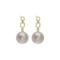 Freshwater Pearl Drop Earring, with Brass, Round, gold color plated, micro pave cubic zirconia & for woman, white 