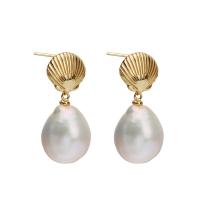 Freshwater Pearl Drop Earring, with Brass, gold color plated, for woman, white 