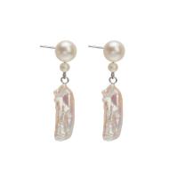 Süßwasser Perle Tropfen Ohrring, Natürliche kultivierte Süßwasserperlen, für Frau, weiß, 8.6x38mm, verkauft von Paar