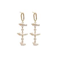 Freshwater Pearl Brass Earring, with Brass, 18K gold plated, for woman, white 