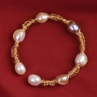 Cultured Freshwater Pearl Brass Bracelet, with Brass, gold color plated, vintage & Adjustable & for woman, multi-colored, Inner Approx 58mm 