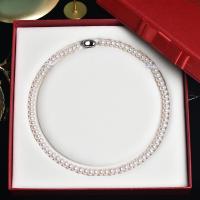 Freshwater Pearl Brass Necklace, with Brass, Round, platinum plated & for woman Approx 45 cm 