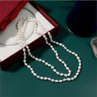 Freshwater Pearl Sweater Chain Necklace, Rice, for woman 6-7mm Approx 120 cm 