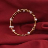 Cultured Freshwater Pearl Brass Bracelet, with Brass, gold color plated, vintage & Adjustable & for woman 6-7mm, Inner Approx 58mm 