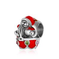 Europa Weihnachten Perlen Schmuck, Zinklegierung, Weihnachtsmann, silberfarben plattiert, Weihnachts-Design & DIY & Emaille & mit Strass, rot, 10-15mm, verkauft von PC