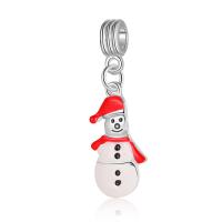 Рожденственские подвески из цинкового сплава, цинковый сплав, Снеговик, плакирован серебром, Рождественский дизайн & Мужская & эмаль, белый, 10-20mm, продается PC