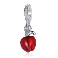 Zinc Alloy European Pendants, Apple, silver color plated, Christmas Design & Unisex & with rhinestone, red, 10-20mm 