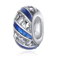 Enamel Zinc Alloy European Beads, Flat Round, silver color plated, DIY, mixed colors, 10-15mm 