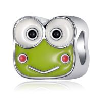 Zinc Alloy European Beads, Frog, silver color plated, DIY & enamel, green, 10-15mm 