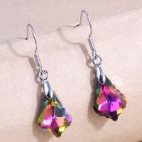 Crystal Drop Earring, Brass, with Crystal, silver color plated, for woman & faceted 