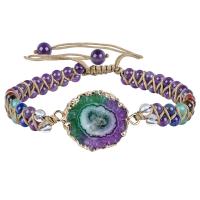 Gemstone Woven Ball Bracelets, with Polyester Cord & Agate & Zinc Alloy, Round, gold color plated & adjustable & for woman cm 