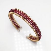 Garnet Cuff Bangle, with Brass, gold color plated, for woman, red .1 Inch 