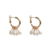 Huggie Hoop Drop Earring, Zinc Alloy, with Freshwater Pearl, fashion jewelry & for woman, golden, 20mm,6mm 