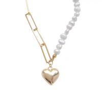 Zinc Alloy Necklace, with Freshwater Pearl, Heart, fashion jewelry & for woman Approx 15.75 Inch 