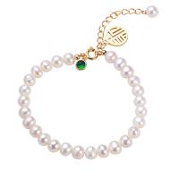 Cultured Freshwater Pearl Bracelets, with Copper Alloy, with 1.97inch extender chain, gold color plated, fashion jewelry & for woman & with cubic zirconia, 5.5-6mm Approx 6.3 Inch 