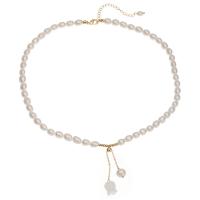 Freshwater Pearl Brass Necklace, with Brass, with 1.97inch extender chain, 18K gold plated, fashion jewelry & for woman Approx 15.75 Inch 