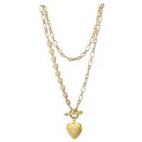 Titan Schmuck Halskette, Titanstahl, mit Kunststoff Perlen, Herz, Vakuum-Ionen-Beschichtung, Modeschmuck & für Frau, goldfarben, 21x20mm, Länge:40 cm, verkauft von PC
