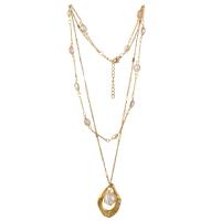 Fashion Multi Layer Necklace, Titanium Steel, with Plastic Pearl, with 5cm extender chain, Vacuum Ion Plating, Double Layer & fashion jewelry & adjustable & for woman, golden cm, 35 cm 