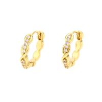 Brass Huggie Hoop Earring, gold color plated, micro pave cubic zirconia & for woman, gold, 17mm 