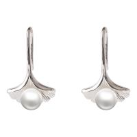 Sterling Silver Pearl Drop Earring, 925 Sterling Silver, with Freshwater Pearl, Ginkgo Leaf, platinum plated, fashion jewelry & for woman, original color 
